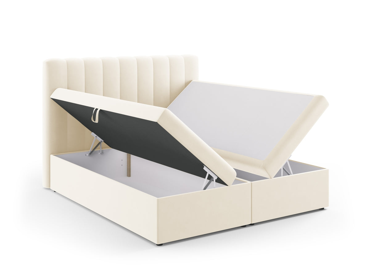 Kelp Boxspringbett Set 180cm: Headboard + Box Springs/Matratze + Matratze Topper in Light Beige-Bluvel präsentiert im Onlineshop von KAQTU Design AG. Bett ist von Micadoni