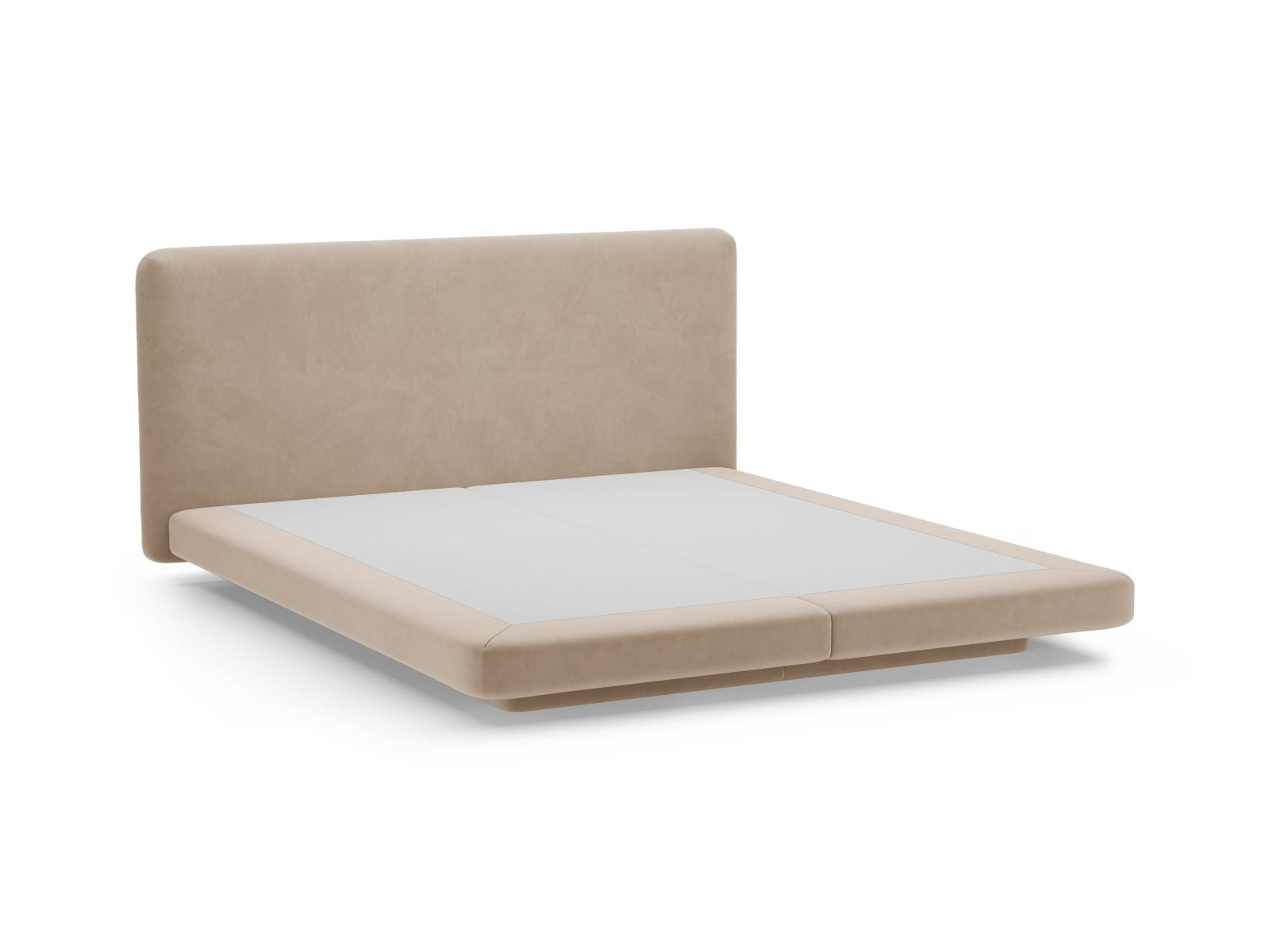 Elegantes Linea Bett mit 200 cm Kopfteil in zartem Almond Beige, aus luxuriösem Magic Velvet für ein stilvolles Ambiente.
