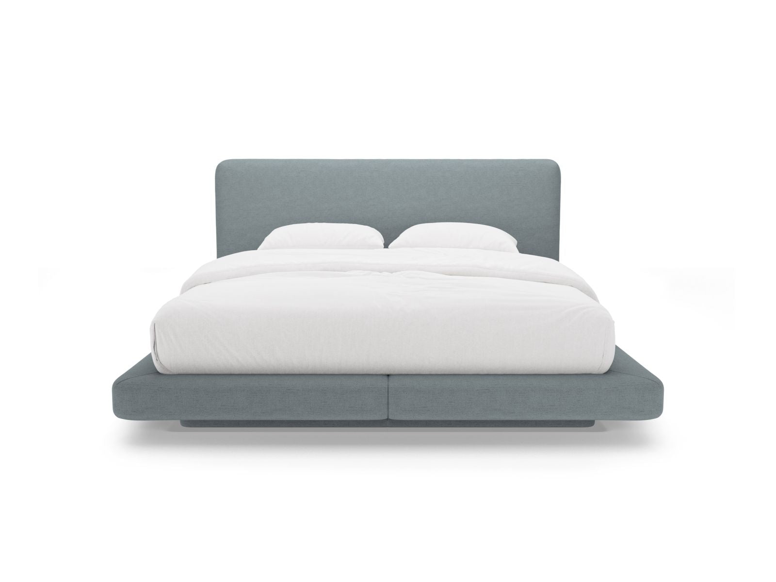 Elegantes Linea Bett mit 200 cm Kopfteil in sanftem Light Blue-Moly, ideal für stilvolle Schlafzimmergestaltung von Micadoni.