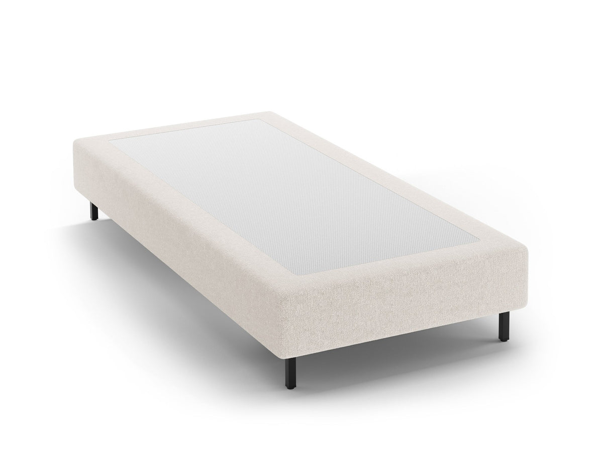 Bettgestell Whale von Micadoni in Leichtes Beige, Chenille-Bezug mit 3D-Struktur, schwarze Metallbeine, ohne Kopfteil, minimalistische Form