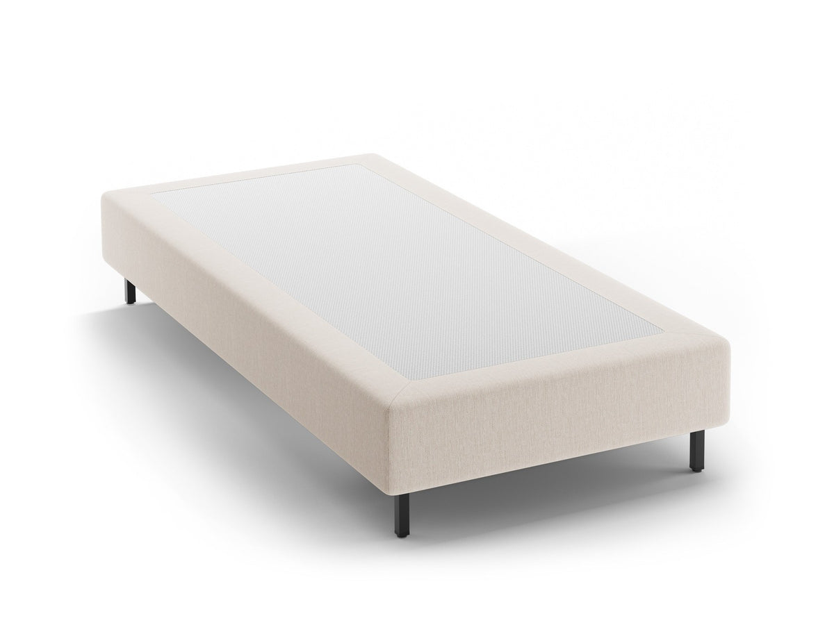Bettgestell Whale von Micadoni in Leichtes Beige, Chenille-Bezug mit 3D-Struktur, schwarze Metallbeine, ohne Kopfteil, minimalistische Form