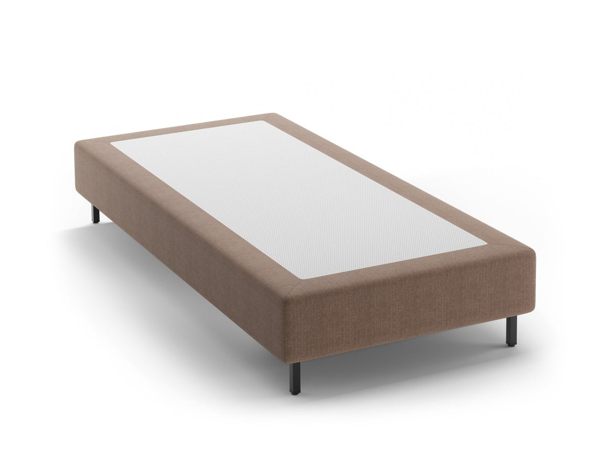 Bettgestell Whale von Micadoni in Leichtes Beige, Chenille-Bezug mit 3D-Struktur, schwarze Metallbeine, ohne Kopfteil, minimalistische Form