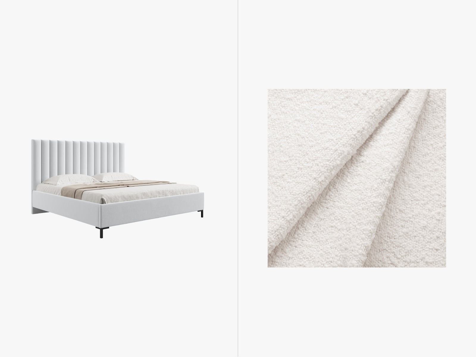 Allison Boucle Bett mit Stauraum und Headboard  in White präsentiert im Onlineshop von KAQTU Design AG. Bett ist von Micadoni