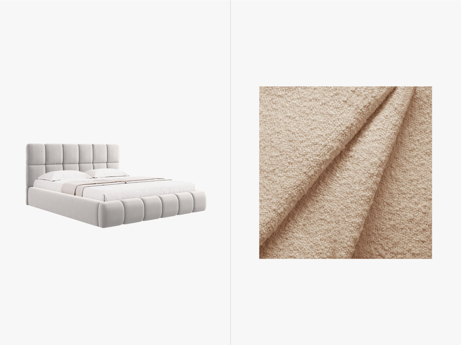 Bellis Boucle Bett mit Stauraum und Headboard  160cm in Beige präsentiert im Onlineshop von KAQTU Design AG. Bett ist von Micadoni