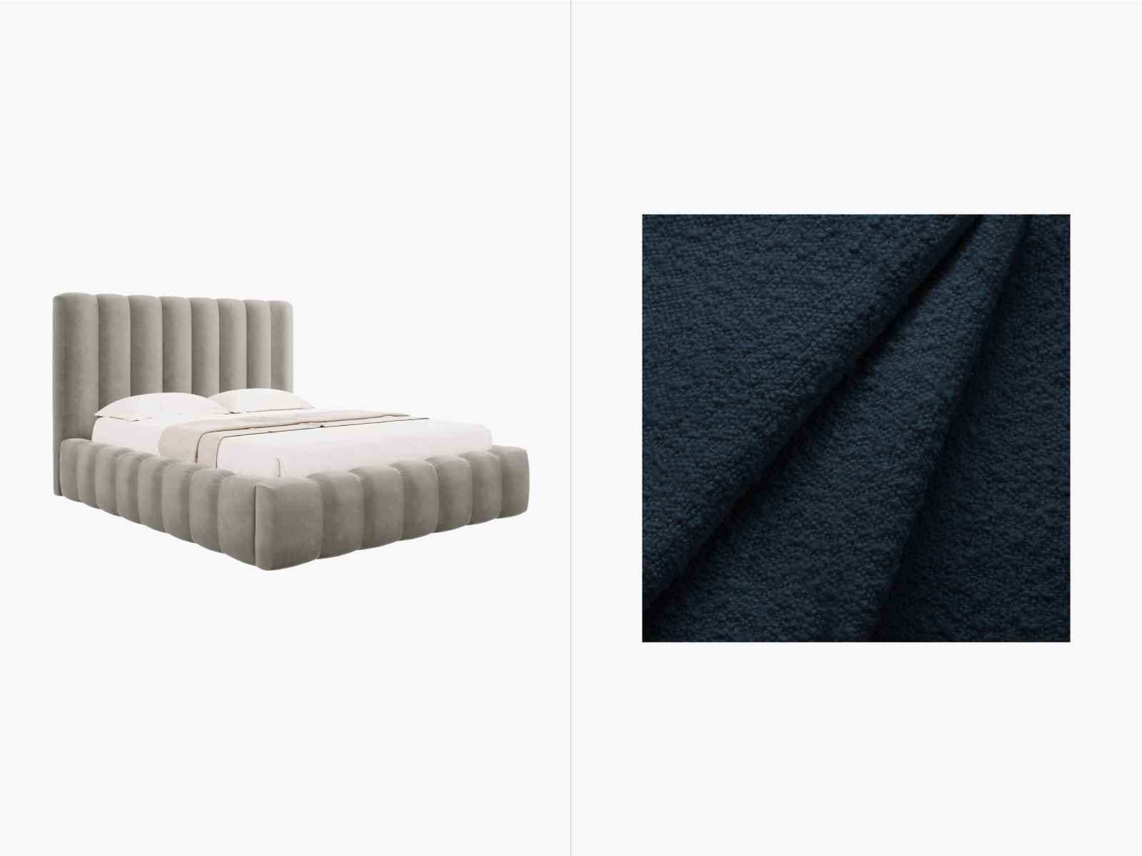 Kelp Boucle Bett mit Stauraum und Headboard  in Dark Blue präsentiert im Onlineshop von KAQTU Design AG. Bett ist von Micadoni