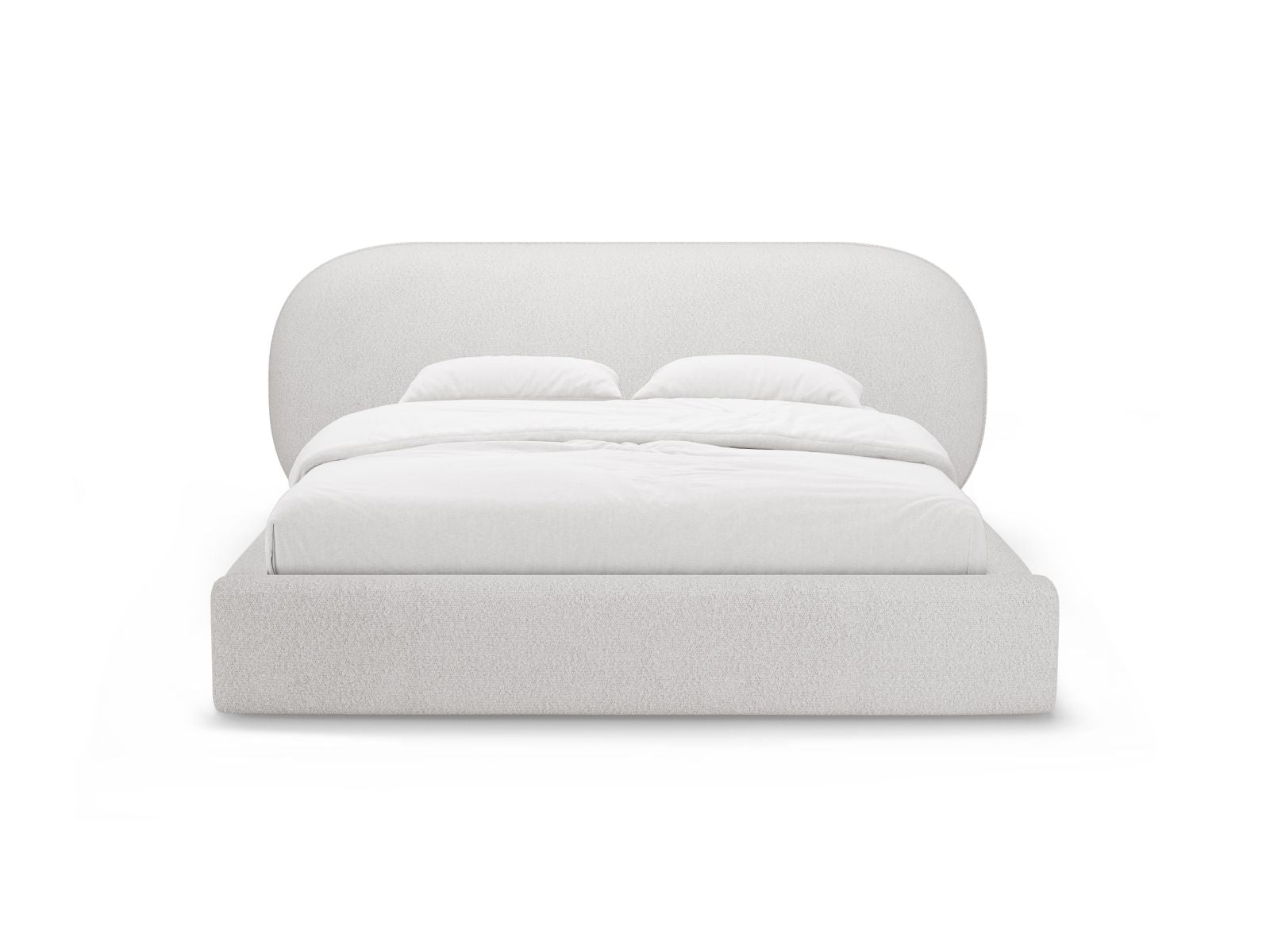 Elegantes Ovalo Bett mit praktischem Stauraum und stilvollem Kopfteil in Light Grey-Baloo, ideal für moderne Schlafzimmer.