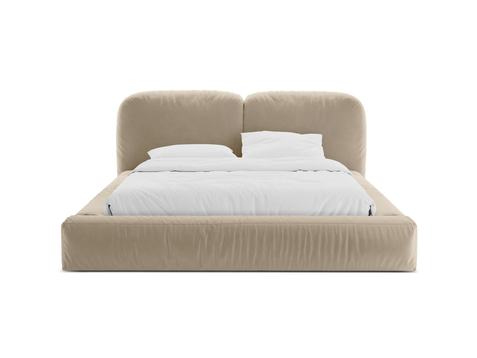 Elegantes Martina Bett mit 140 cm Breite, Stauraum und stilvollem Kopfteil in Light Beige-Vogue, ideal für moderne Schlafzimmer.
