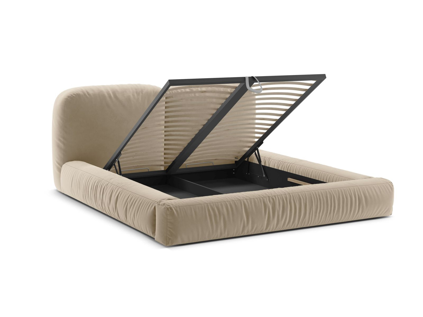 Modernes Martina Bett in sanftem Beige, 140 cm, bietet cleveren Stauraum und ein ansprechendes Kopfteil für ein stilvolles Ambiente.