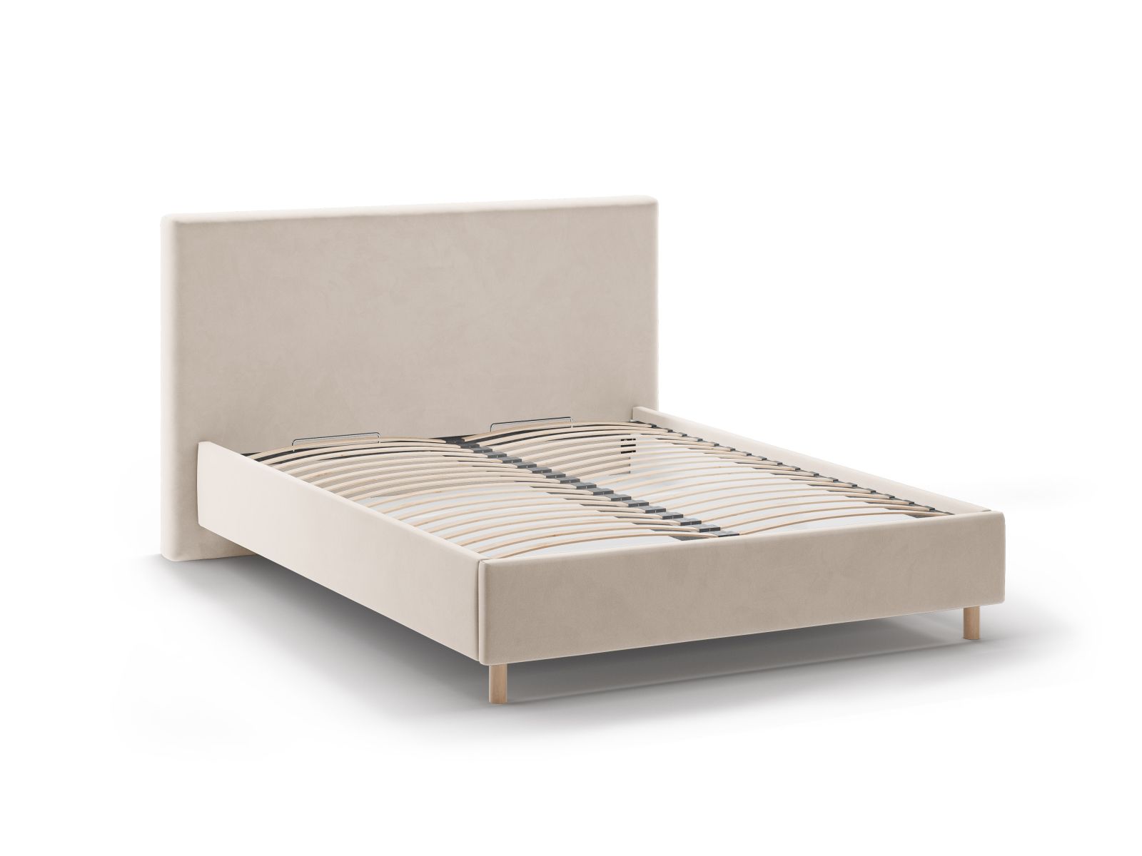 Elegantes Eloise Bett in Ivory-Magic Velvet, 140 cm, bietet praktischen Stauraum und ein geschmackvolles Kopfteil für stilvolle Schlafzimmer.