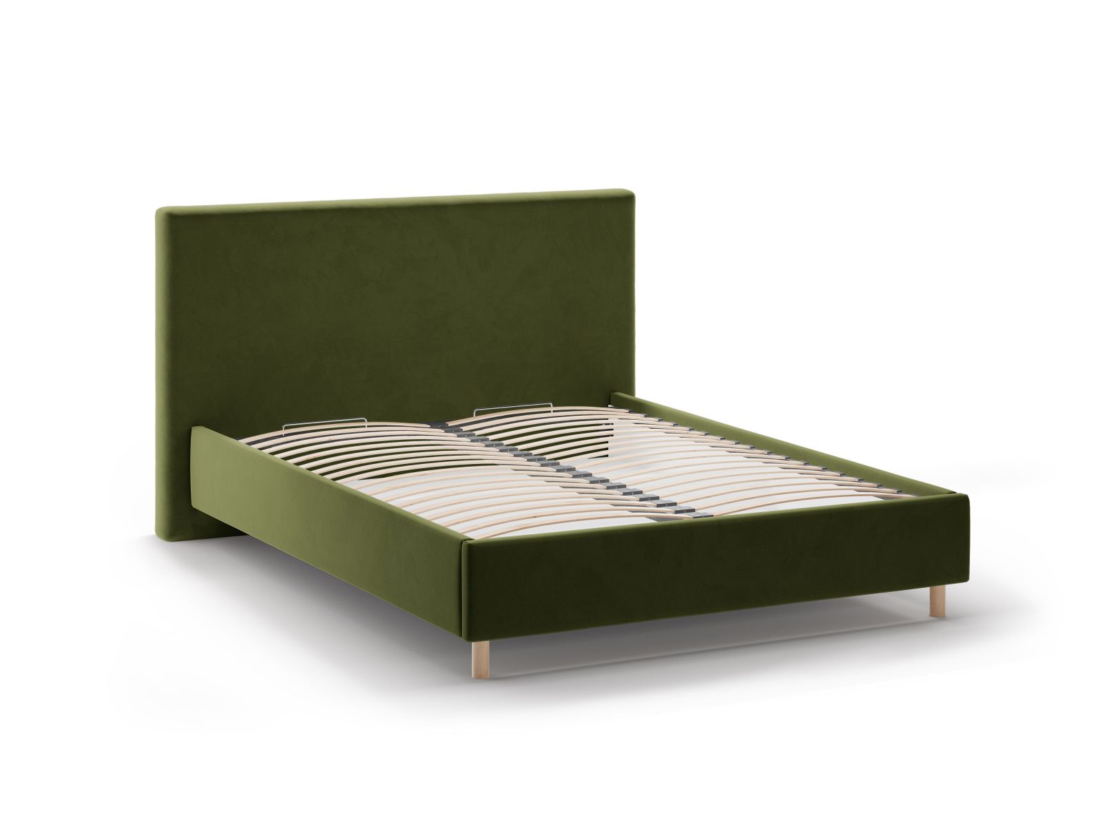 Elegantes Eloise Bett in Army Green-Magic Velvet, ideal für moderne Schlafzimmer, bietet zusätzlichen Stauraum und ein stilvolles Kopfteil.