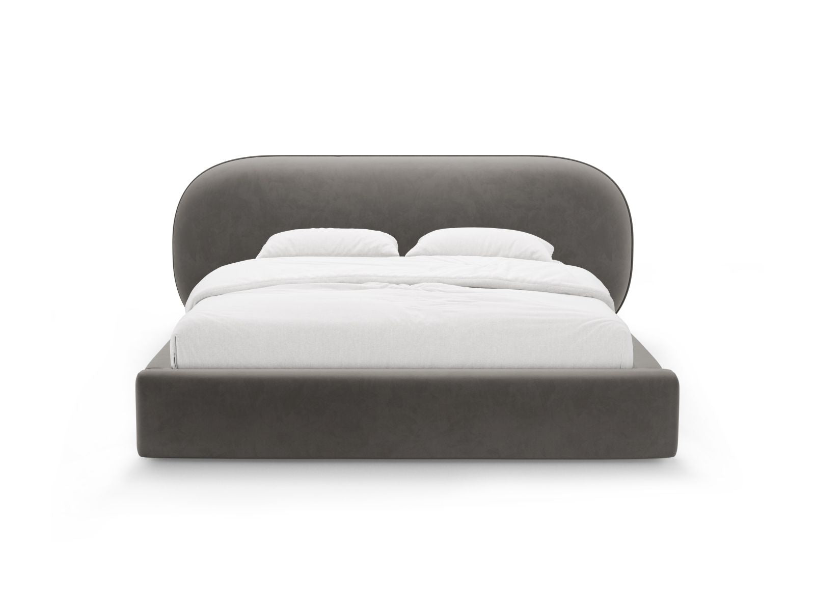Elegantes Ovalo Bett mit 140 cm Kopfteil und praktischem Stauraum in stilvollem Dark Grey-Magic Velvet, ideal für moderne Schlafzimmer.