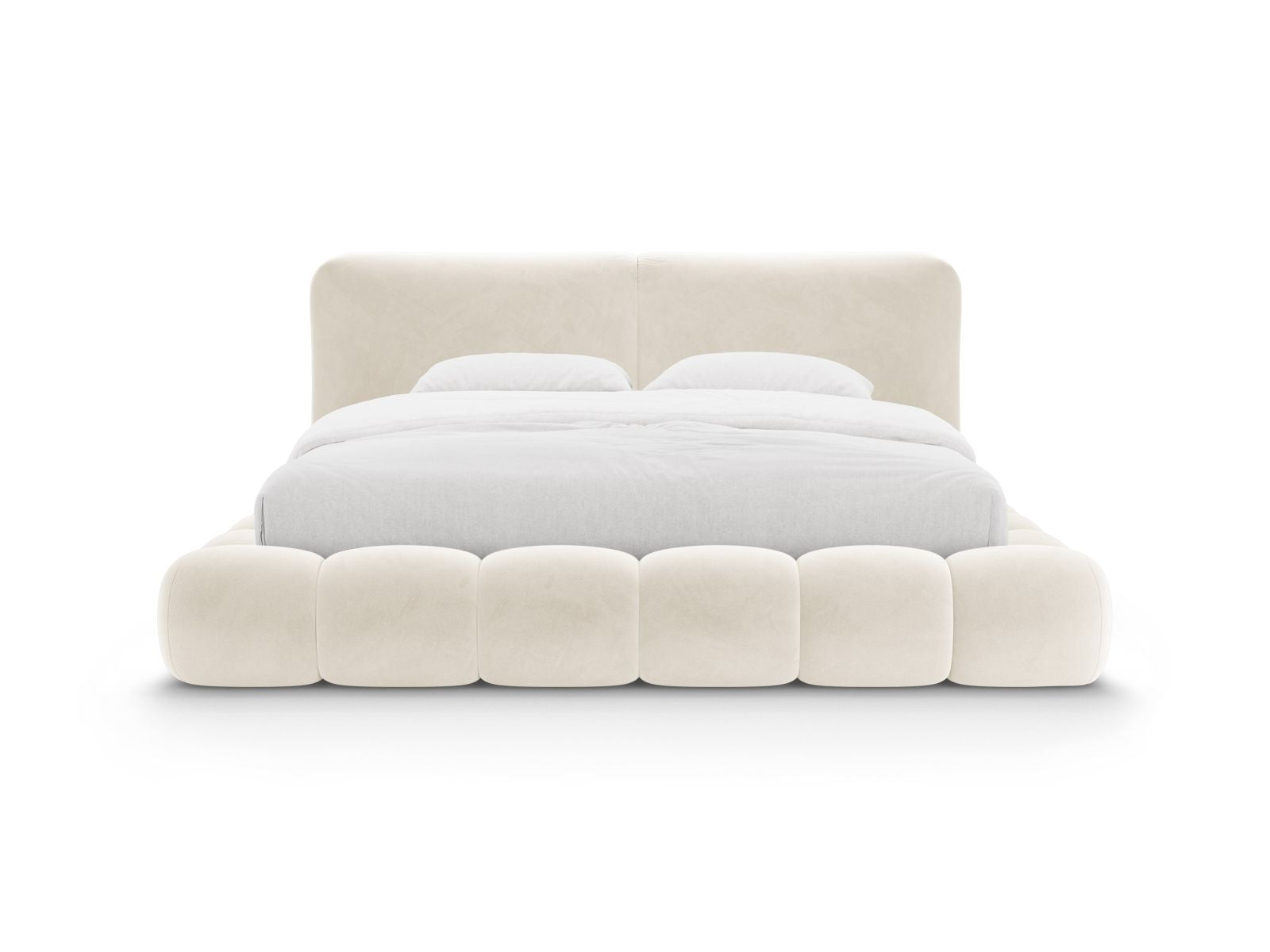 Elegantes Solange Bett mit 140 cm Breite, Stauraum und Kopfteil in Ivory-Magic Velvet, ideal für stilvolle Schlafzimmer.