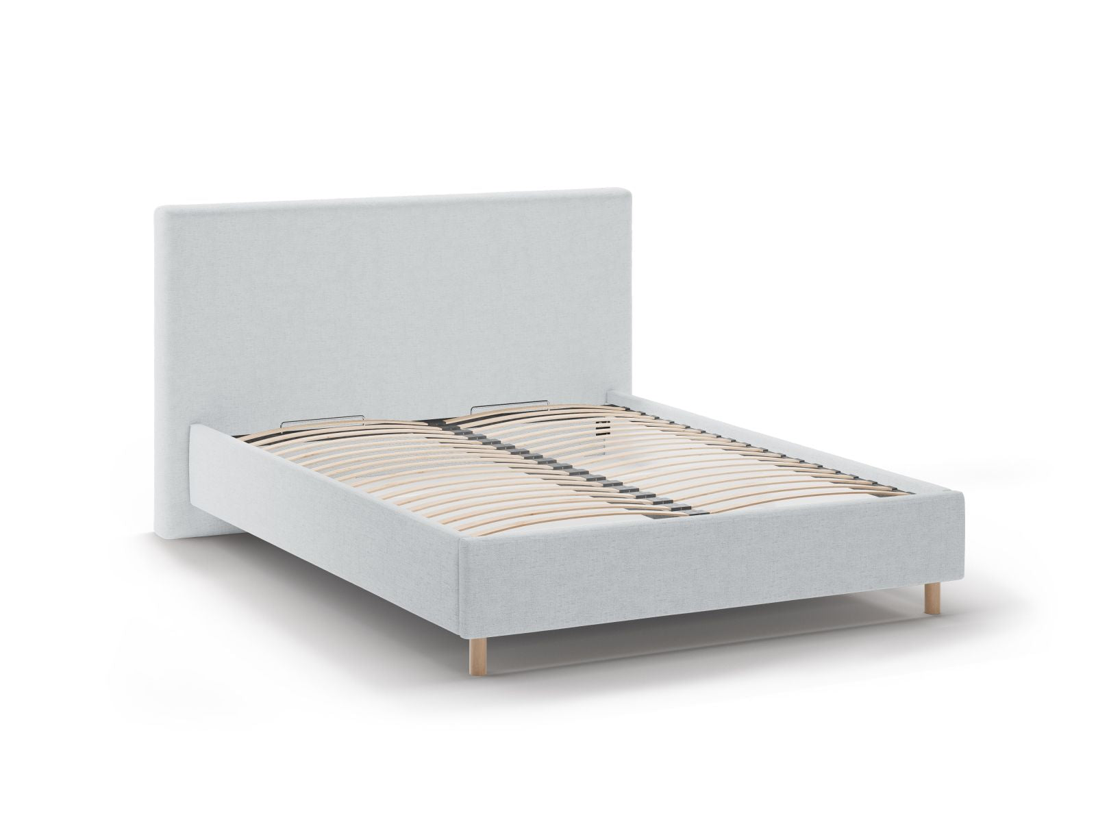 Elegantes Eloise Bett in dezentem Grau, ausgestattet mit praktischem Stauraum und einem modernen Kopfteil, ideal für stilvolle Schlafzimmer.