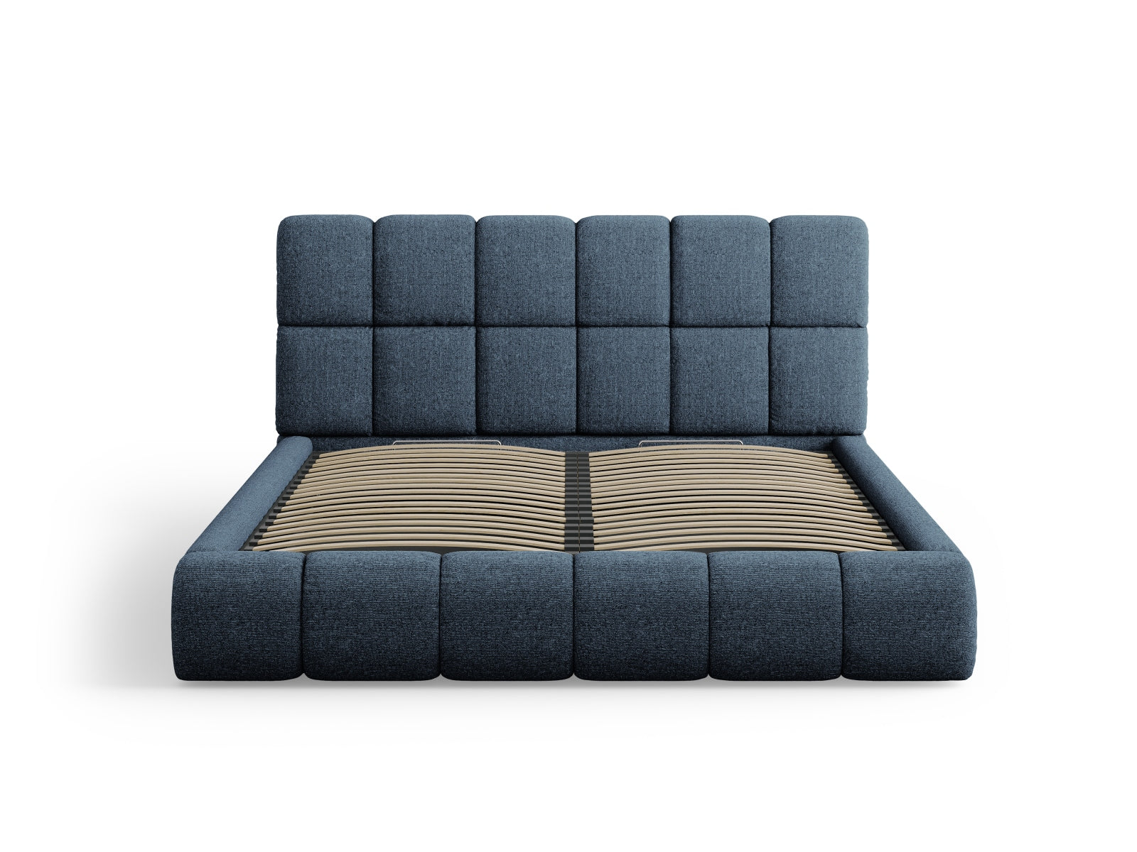 Elegantes Bellis Bett in Royal Blue mit integriertem Stauraum und stilvollem Kopfteil, ideal für ein modernes Schlafzimmer-Design.