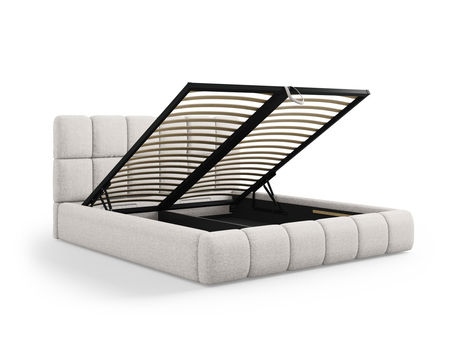 Elegantes Bellis Bett in 140 cm Breite, bietet cleveren Stauraum und ein geschmackvolles Kopfteil für stilvolle Schlafzimmergestaltung.