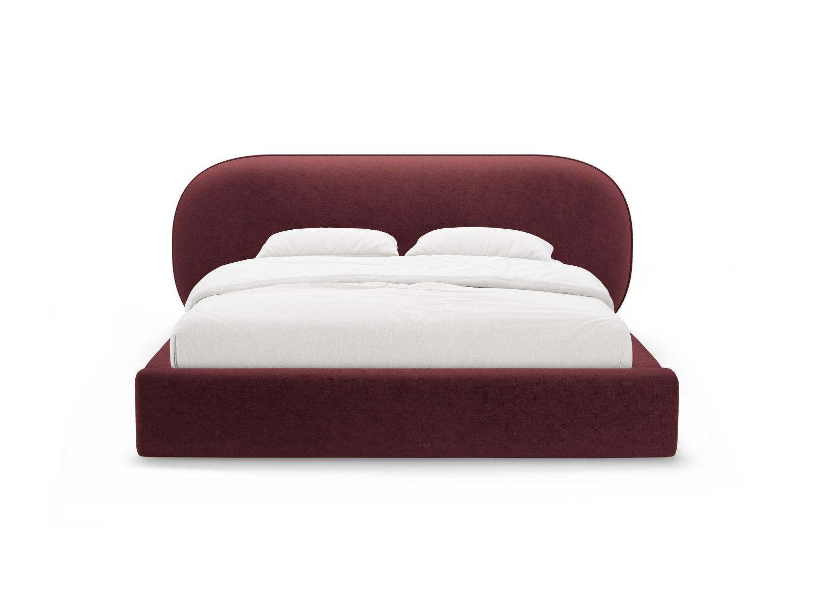 Elegantes Ovalo Bett mit 140 cm Breite, Stauraum und stilvollem Kopfteil in Cherrywood, ideal für modernes Wohnen.