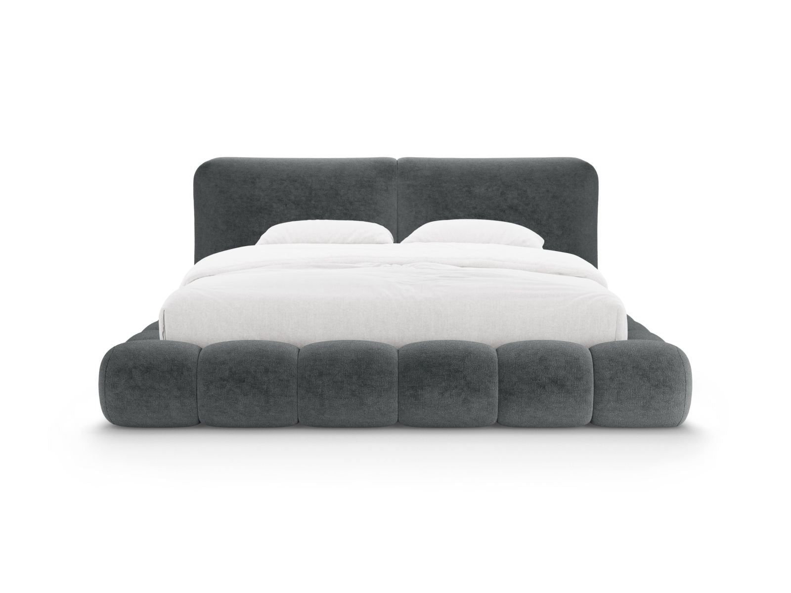 Elegantes Solange Bett mit 140 cm Breite, Stauraum und stilvollem Kopfteil in Dunkelgrau, ideal für moderne Schlafzimmer.