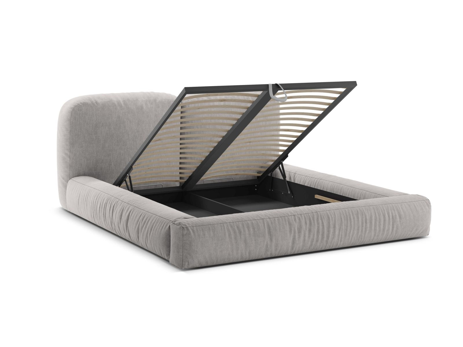 Elegantes Martina Bett mit 140 cm Breite, ausgestattet mit praktischem Stauraum und einem stilvollen Kopfteil in Light Grey-Boston.