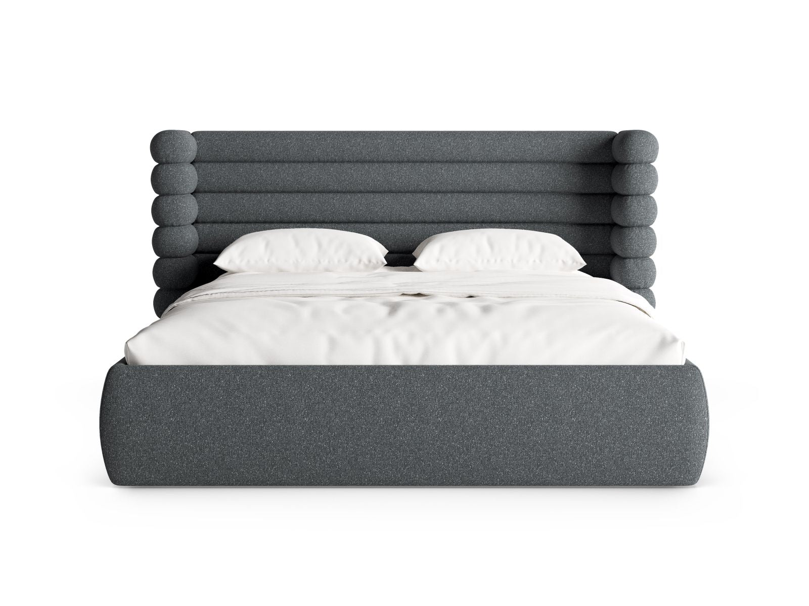 Elegantes Mount Bett mit Stauraum und Kopfteil in Dunkelgrau, ideal für stilvolle Schlafzimmerlösungen von Micadoni.