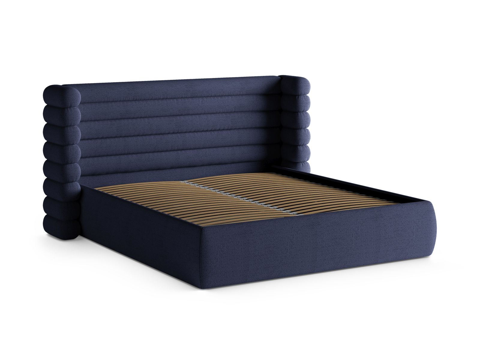 Stylisches Mount Bett in tiefem Navy Blue, ausgestattet mit praktischem Stauraum und einem eleganten Kopfteil, ideal für jedes moderne Schlafzimmer.