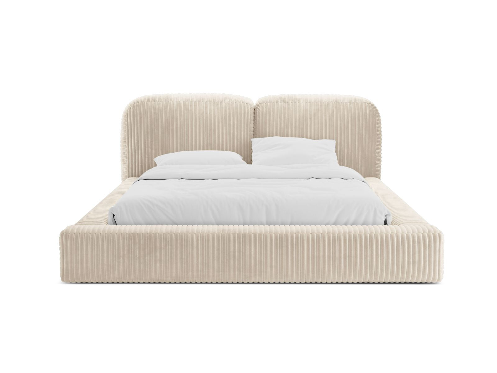 Elegantes Martina Bett mit praktischem Stauraum und stilvollem Kopfteil in Light Beige-Tilia, ideal für jedes Schlafzimmer.