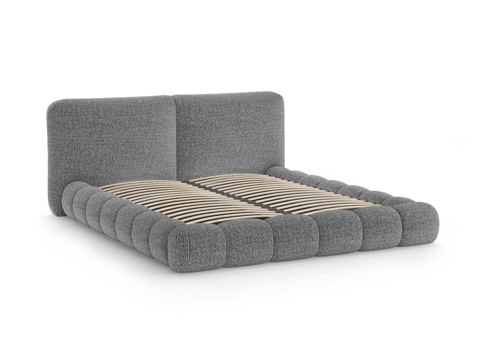 Elegantes Solange Bett in Dunkelgrau mit 140 cm Breite, bietet cleveren Stauraum und ein ansprechendes Kopfteil für stilvolle Schlafzimmer.