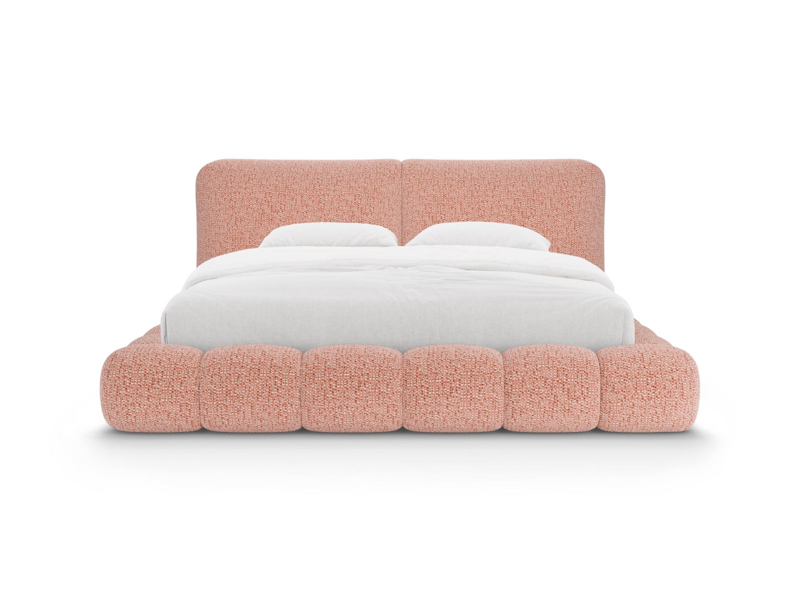 Elegantes Solange Bett mit praktischem Stauraum und stilvollem Kopfteil in zartem Pink, ideal für moderne Schlafzimmer.