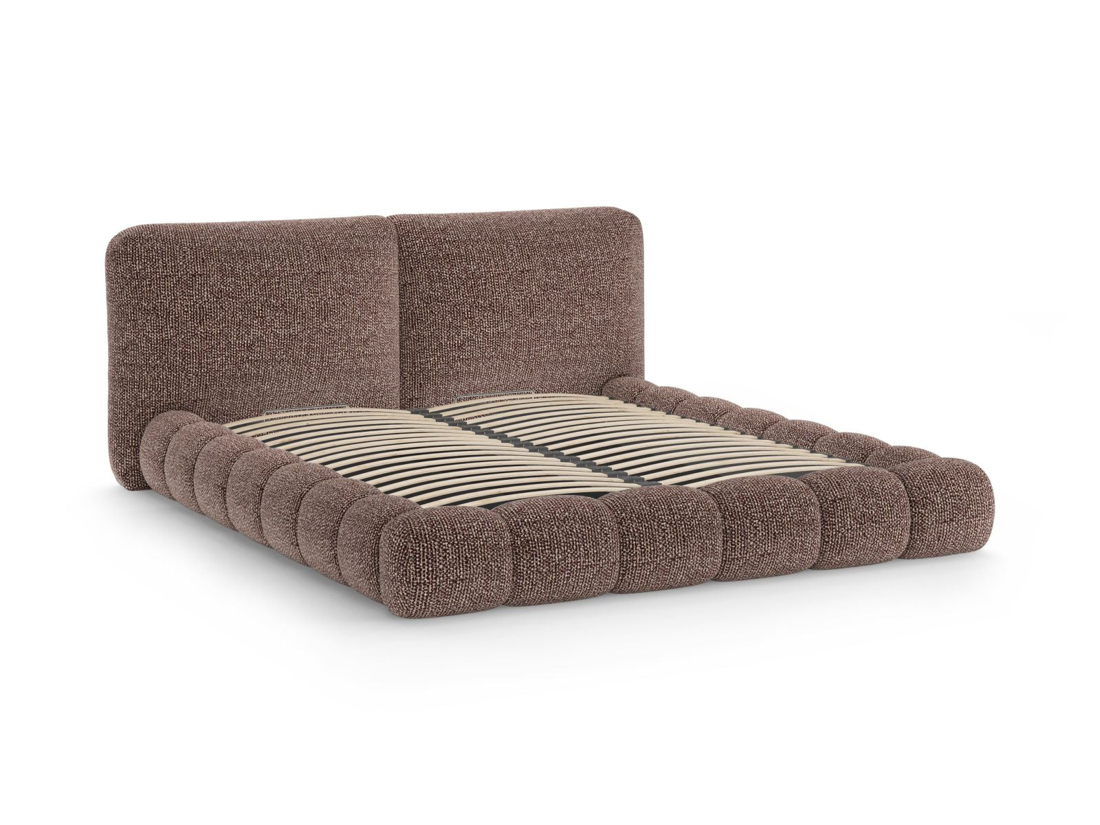 Elegantes Solange Bett mit 140 cm Breite, cleverem Stauraum und modernem Kopfteil in Braun, ideal für stilvolle Schlafzimmergestaltung.