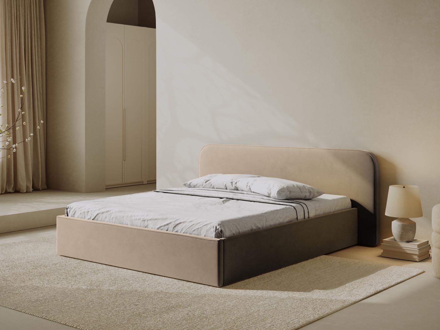 Entdecken Sie das stilvolle Elizabeth Velour Bett von Micadoni. Mit integriertem Stauraum und elegantem Headboard – ideal für Ihr modernes Schlafzimmer!