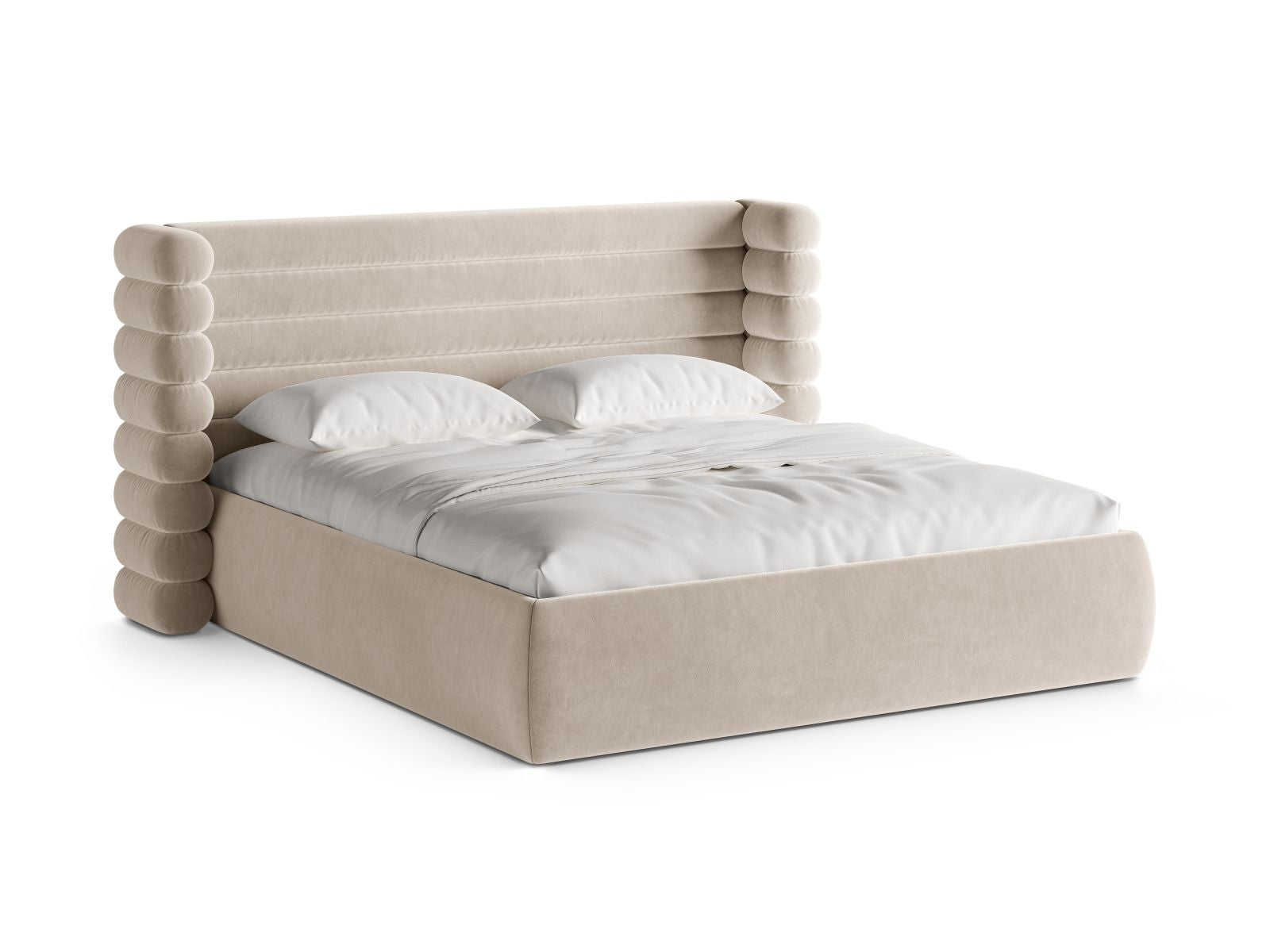 Mount Bett mit Stauraum mit Kopfteil 140cm in Beige-Salvador präsentiert im Onlineshop von KAQTU Design AG. Bett ist von Micadoni