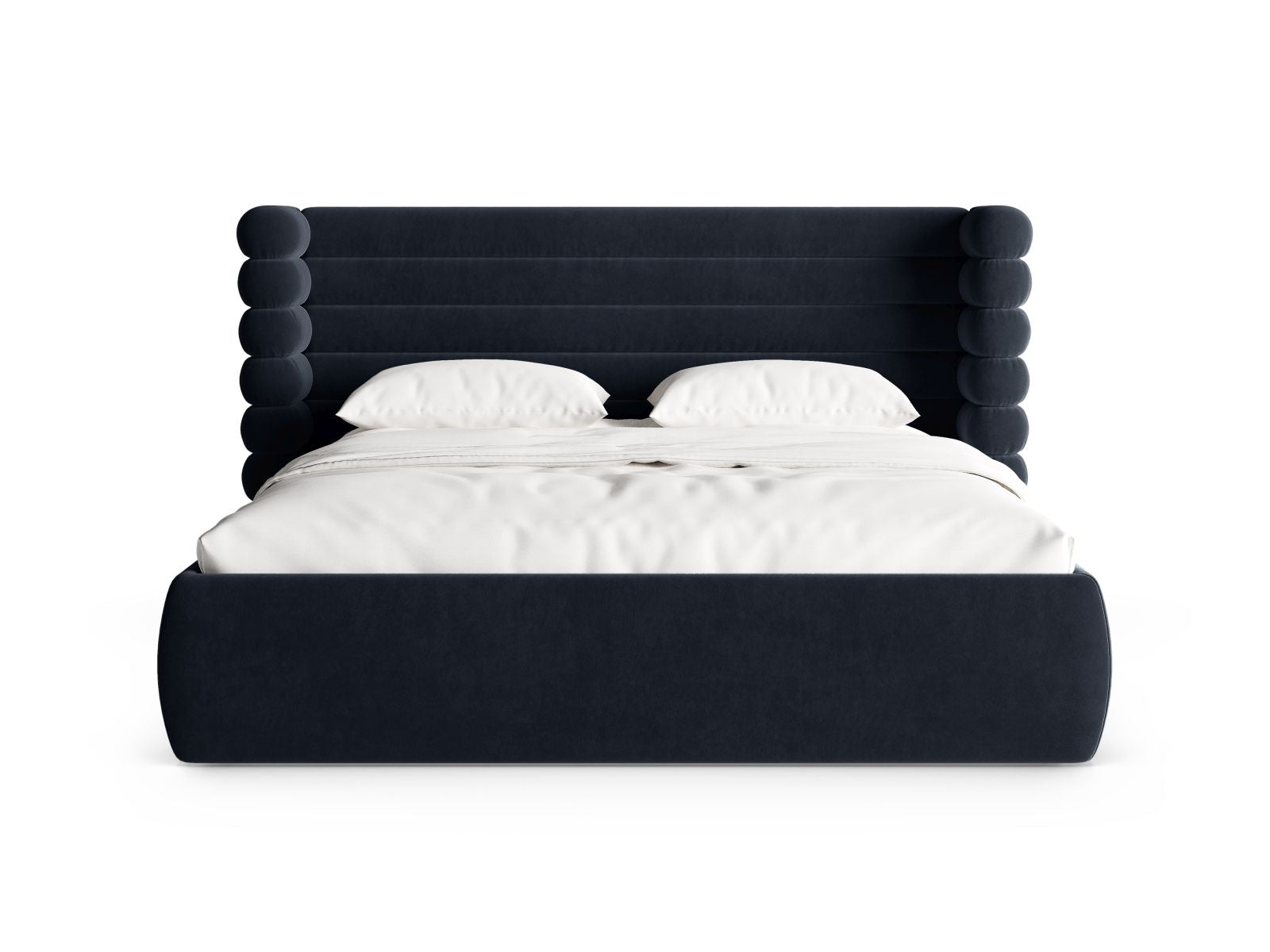 Elegantes Mount Bett mit 140 cm Breite, Stauraum und stilvollem Kopfteil in Royal Blue-Salvador, ideal für moderne Schlafzimmer.