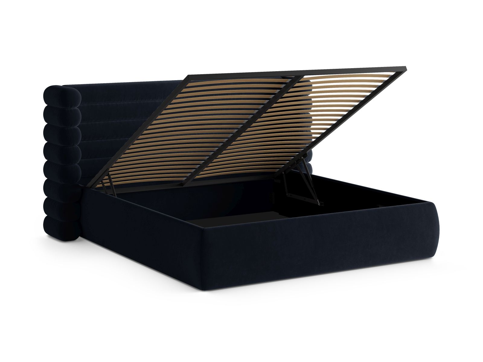 Stylisches Mount Bett in Royal Blue, 140 cm breit, bietet praktischen Stauraum und ein ansprechendes Kopfteil für ein modernes Schlafzimmer.