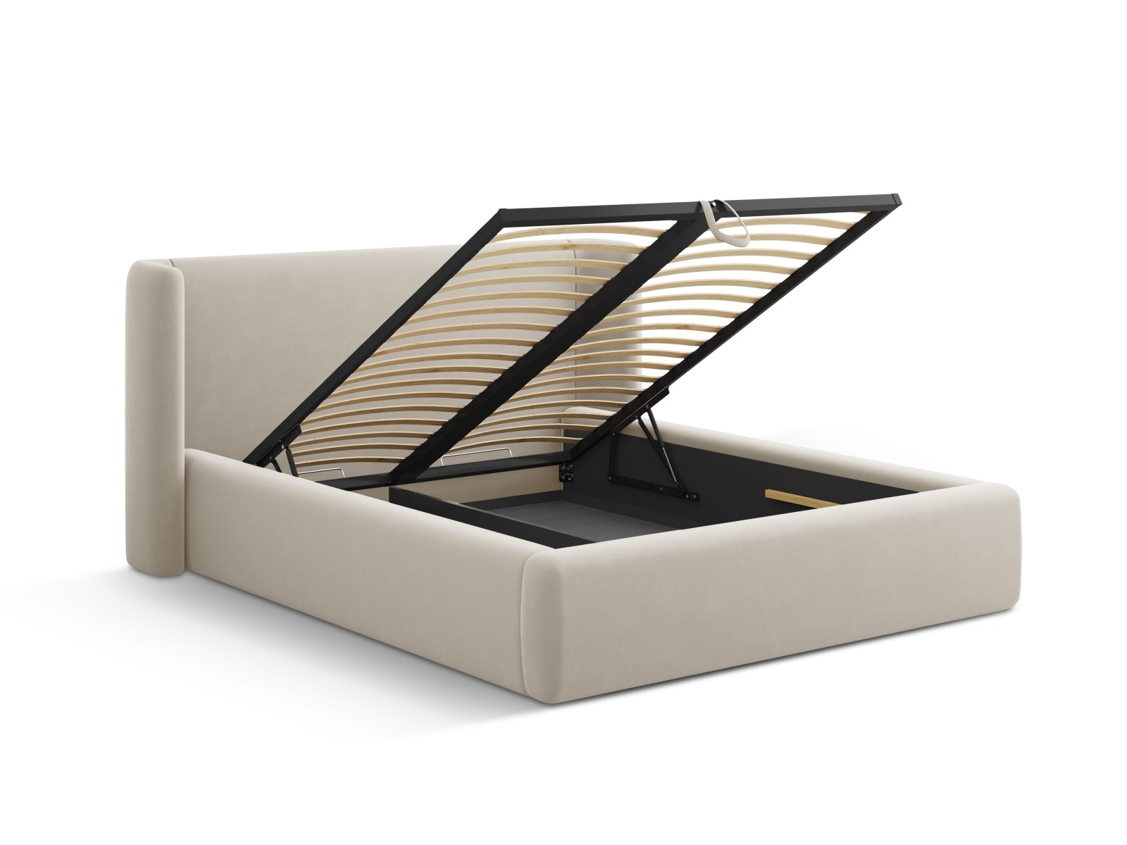 Jolene Velour Bett mit Stauraum und Headboard  in Dark Beige präsentiert im Onlineshop von KAQTU Design AG. Bett ist von Micadoni