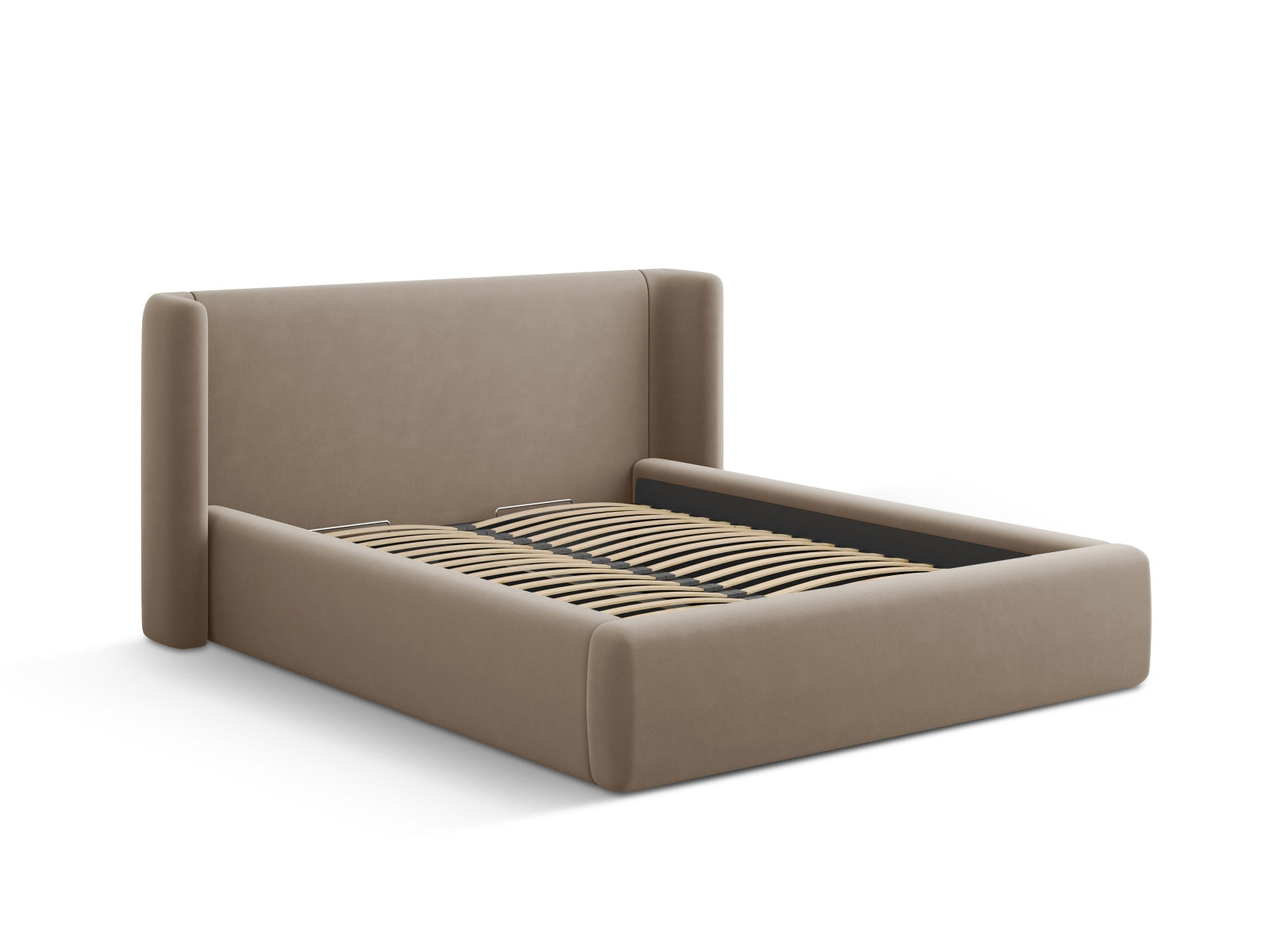 Jolene Velour Bett mit Stauraum und Headboard  in Cappuccino präsentiert im Onlineshop von KAQTU Design AG. Bett ist von Micadoni