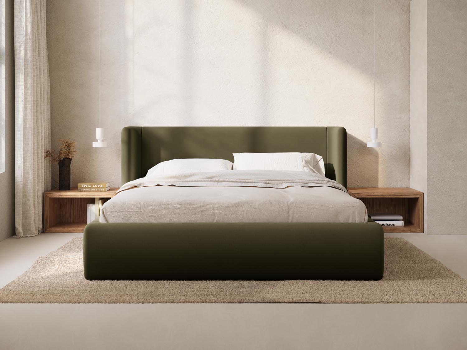 Jolene Velour Bett mit Stauraum und Headboard  in Green präsentiert im Onlineshop von KAQTU Design AG. Bett ist von Micadoni