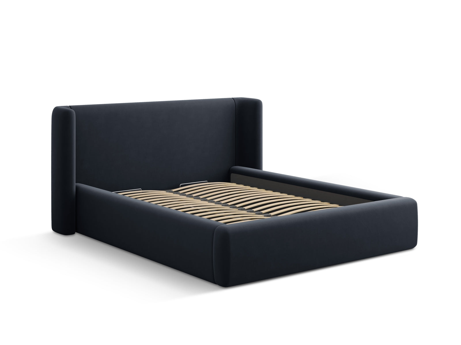 Jolene Velour Bett mit Stauraum und Headboard  in Dark Blue präsentiert im Onlineshop von KAQTU Design AG. Bett ist von Micadoni