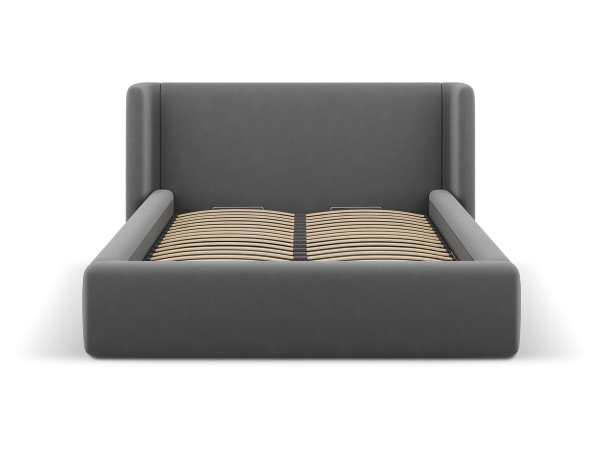 Jolene Bett mit Stauraum und Headboard 140cm in Grey-Bluvel präsentiert im Onlineshop von KAQTU Design AG. Bett ist von Micadoni