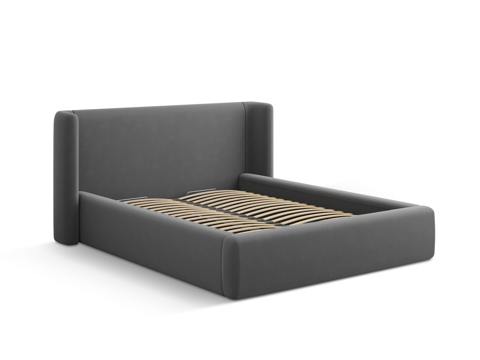 Jolene Velour Bett mit Stauraum und Headboard  in Grey präsentiert im Onlineshop von KAQTU Design AG. Bett ist von Micadoni