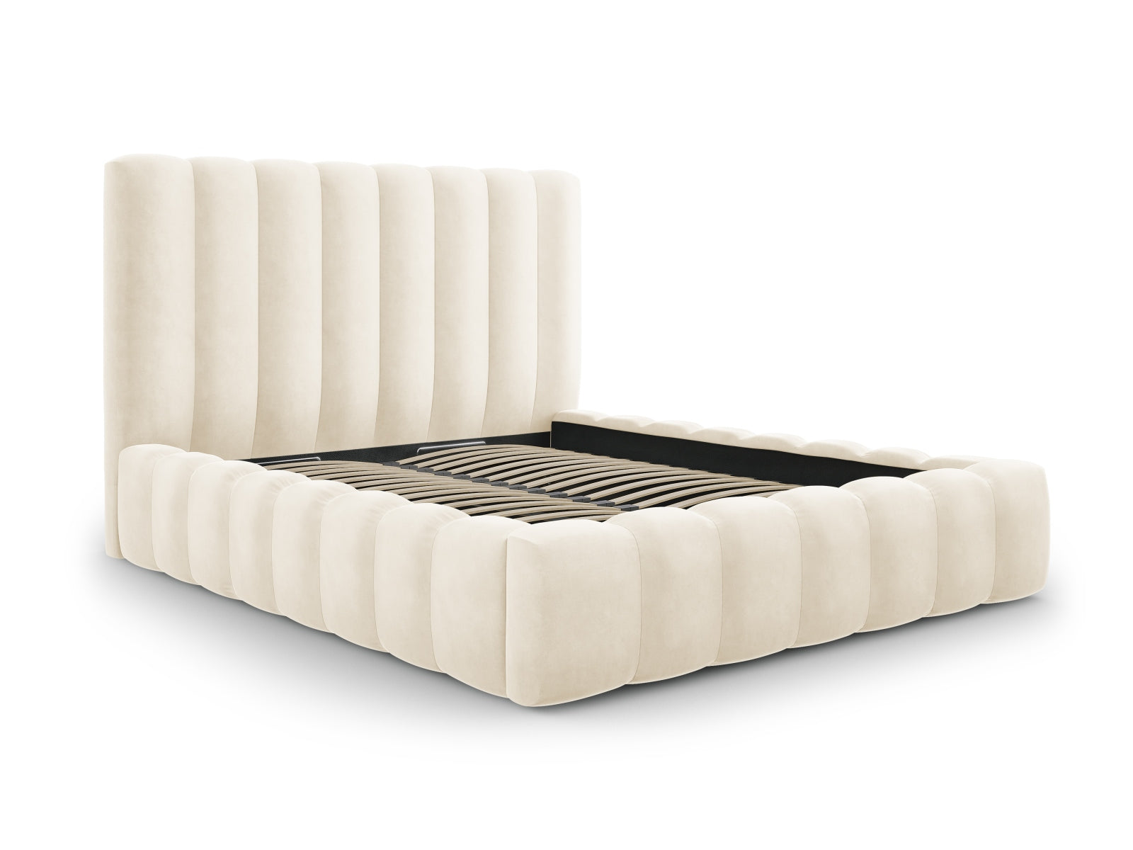 Entdecken Sie das stilvolle Kelp Velour Bett von Micadoni – perfekt für Ihr modernes Schlafzimmer, mit praktischem Stauraum und einem bequemen Kopfteil.
