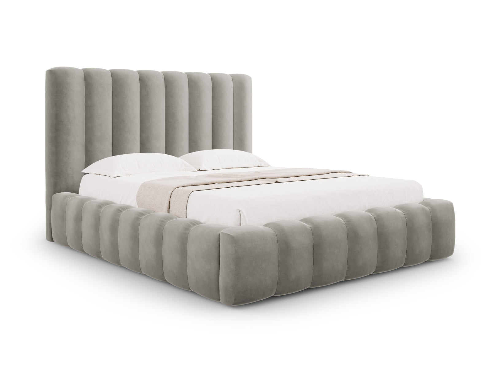 Kelp Velour Bett mit Stauraum und Headboard  in Light Grey präsentiert im Onlineshop von KAQTU Design AG. Bett ist von Micadoni