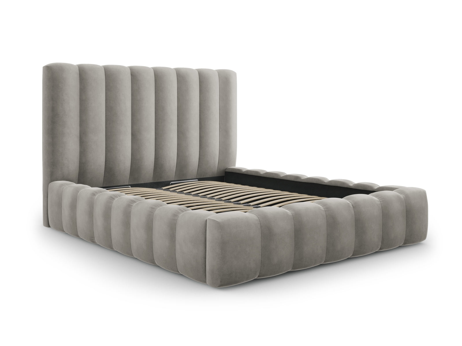Entdecken Sie das stilvolle Kelp Velour Bett von Micadoni – perfekt für Ihr modernes Schlafzimmer, mit praktischem Stauraum und einem bequemen Kopfteil.