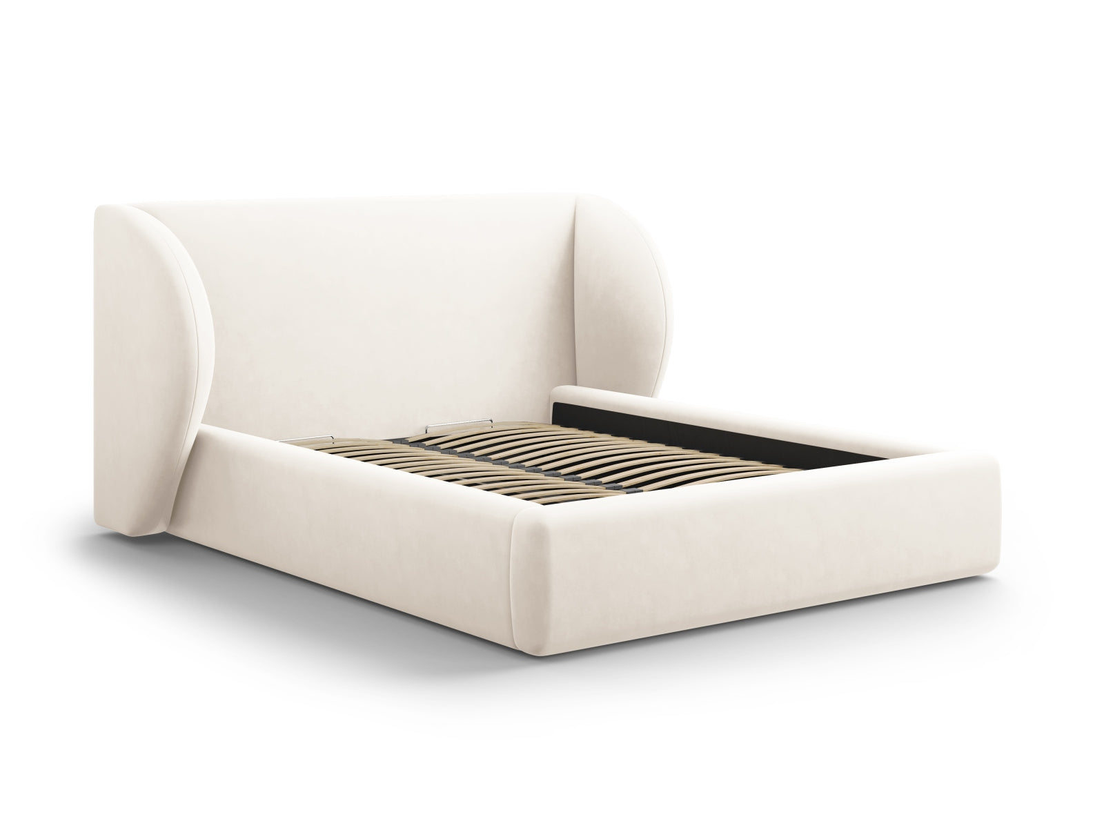 Miley Velour Bett mit Stauraum und Headboard 140cm in Light Beige-Bluvel präsentiert im Onlineshop von KAQTU Design AG. Bett ist von Micadoni