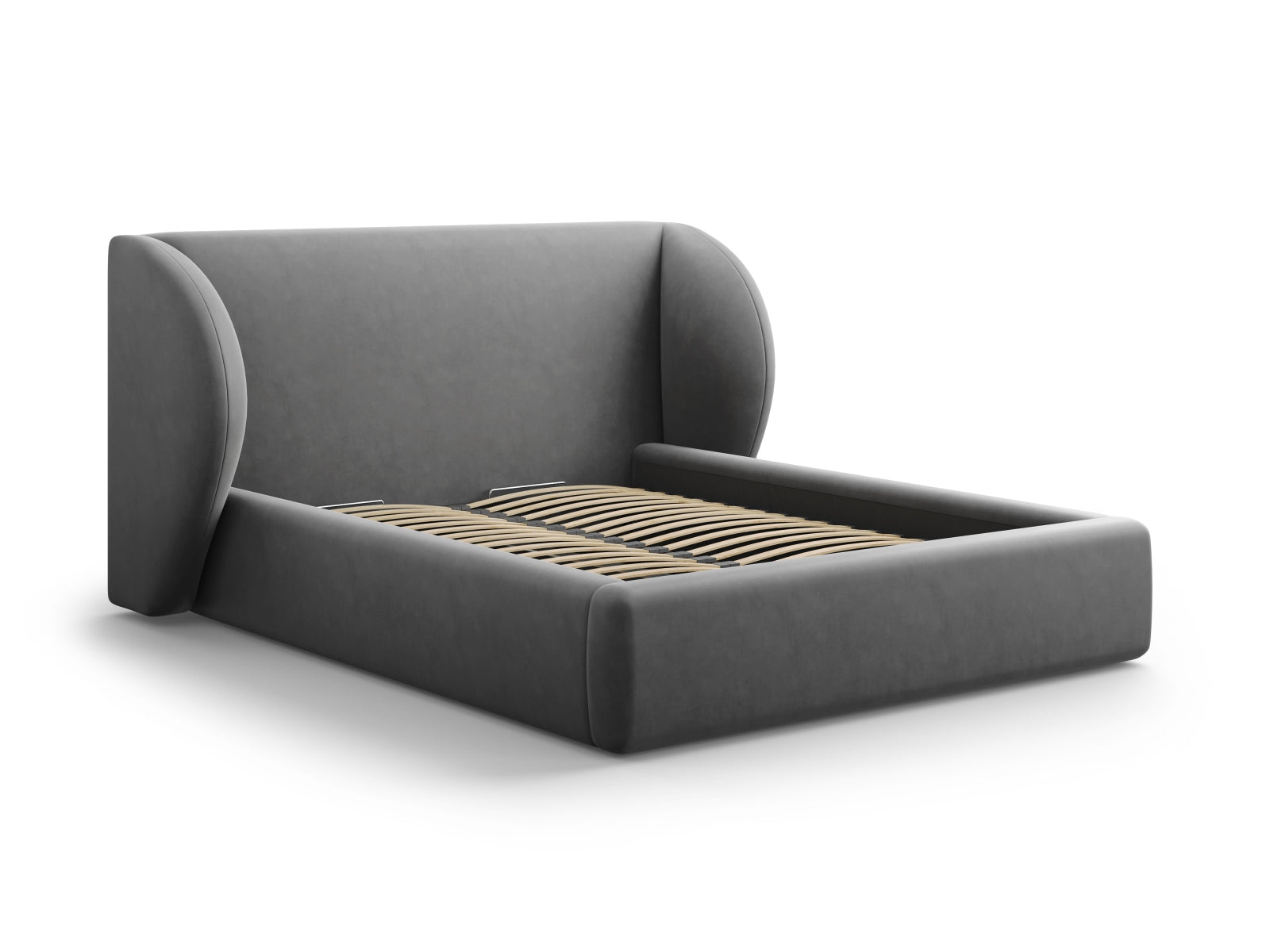 Miley Velour Bett mit Stauraum und Headboard 140cm in Grey-Bluvel präsentiert im Onlineshop von KAQTU Design AG. Bett ist von Micadoni
