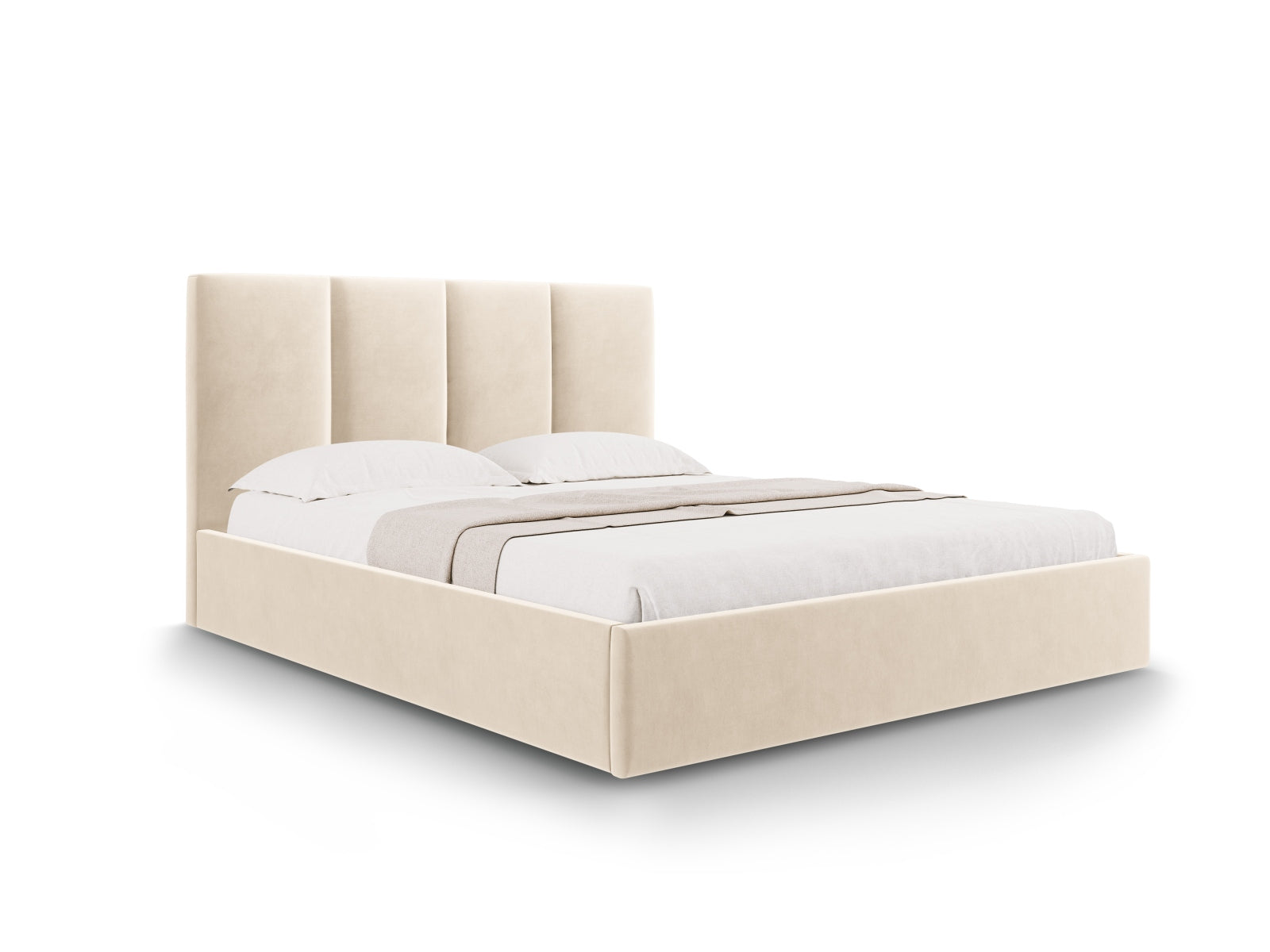 Pyla Velour Bett mit Stauraum und Headboard  in Beige präsentiert im Onlineshop von KAQTU Design AG. Bett ist von Micadoni