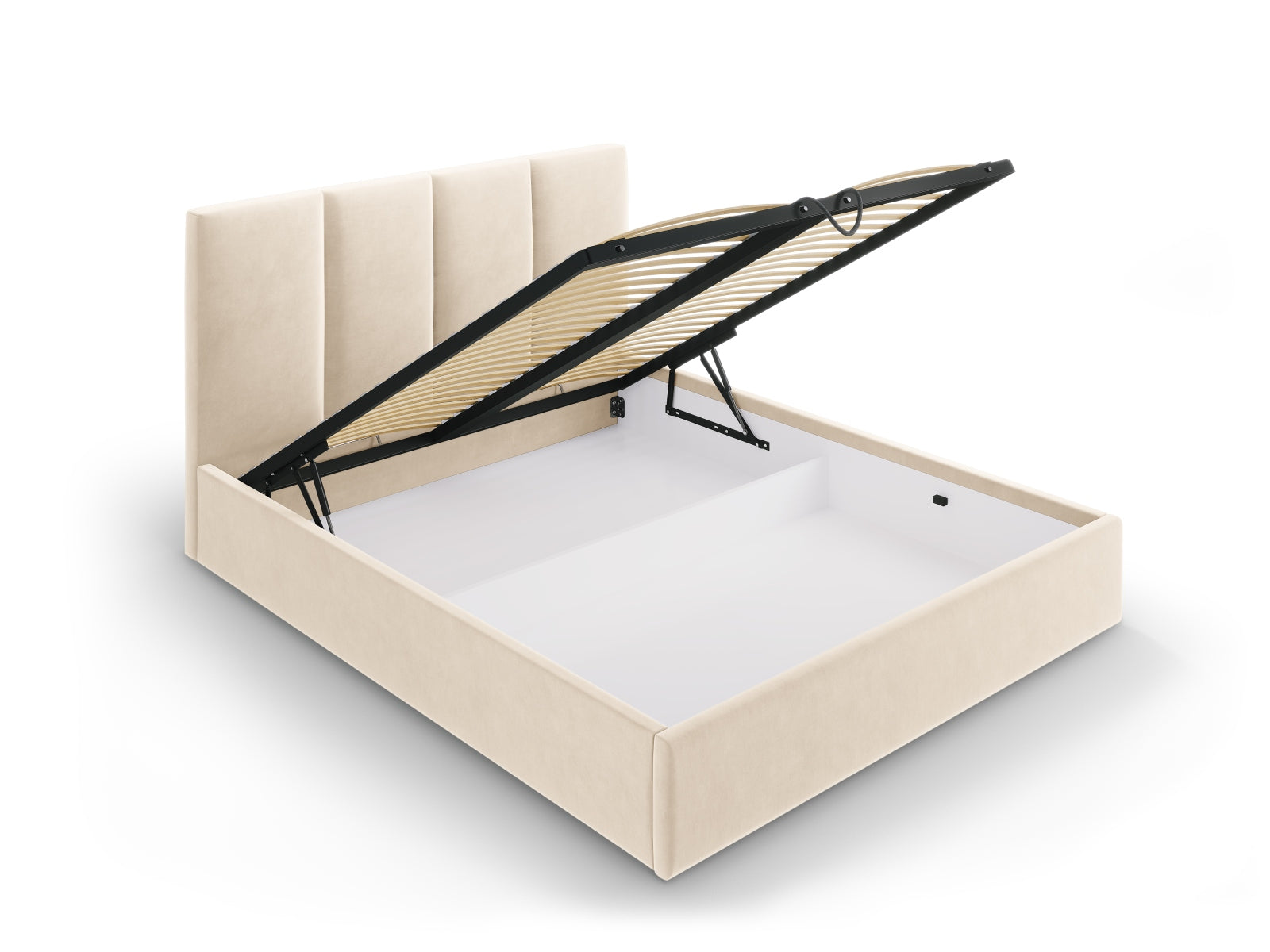 Pyla Velour Bett mit Stauraum und Headboard  in Beige präsentiert im Onlineshop von KAQTU Design AG. Bett ist von Micadoni