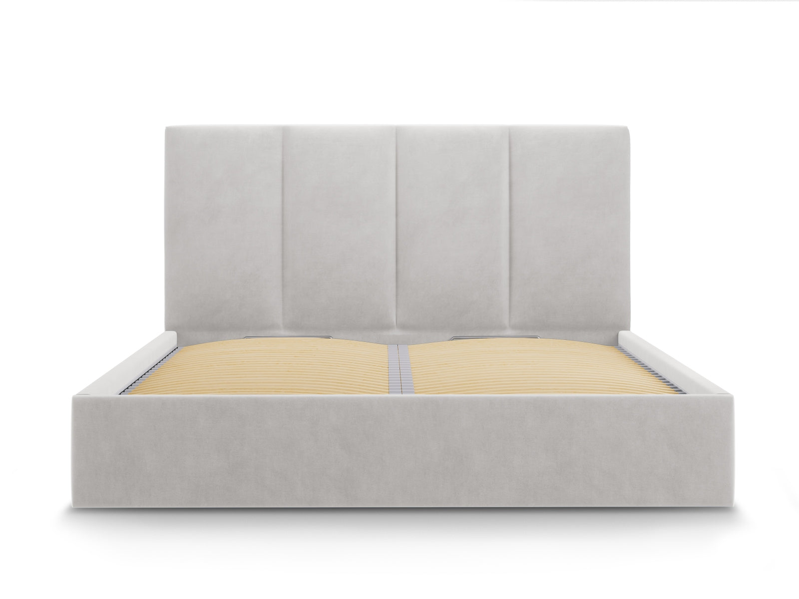 Pyla Velour Bett mit Stauraum und Headboard  in Light Grey präsentiert im Onlineshop von KAQTU Design AG. Bett ist von Micadoni