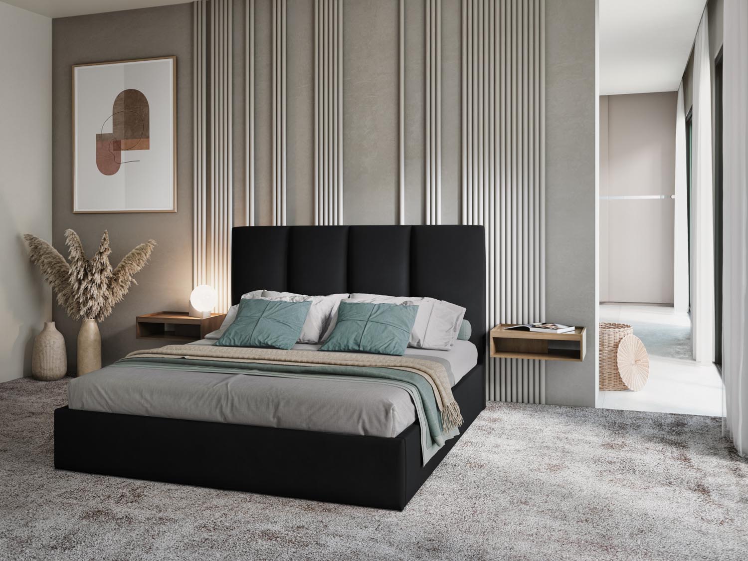 Pyla Velour Bett mit Stauraum und Headboard  in Black präsentiert im Onlineshop von KAQTU Design AG. Bett ist von Micadoni