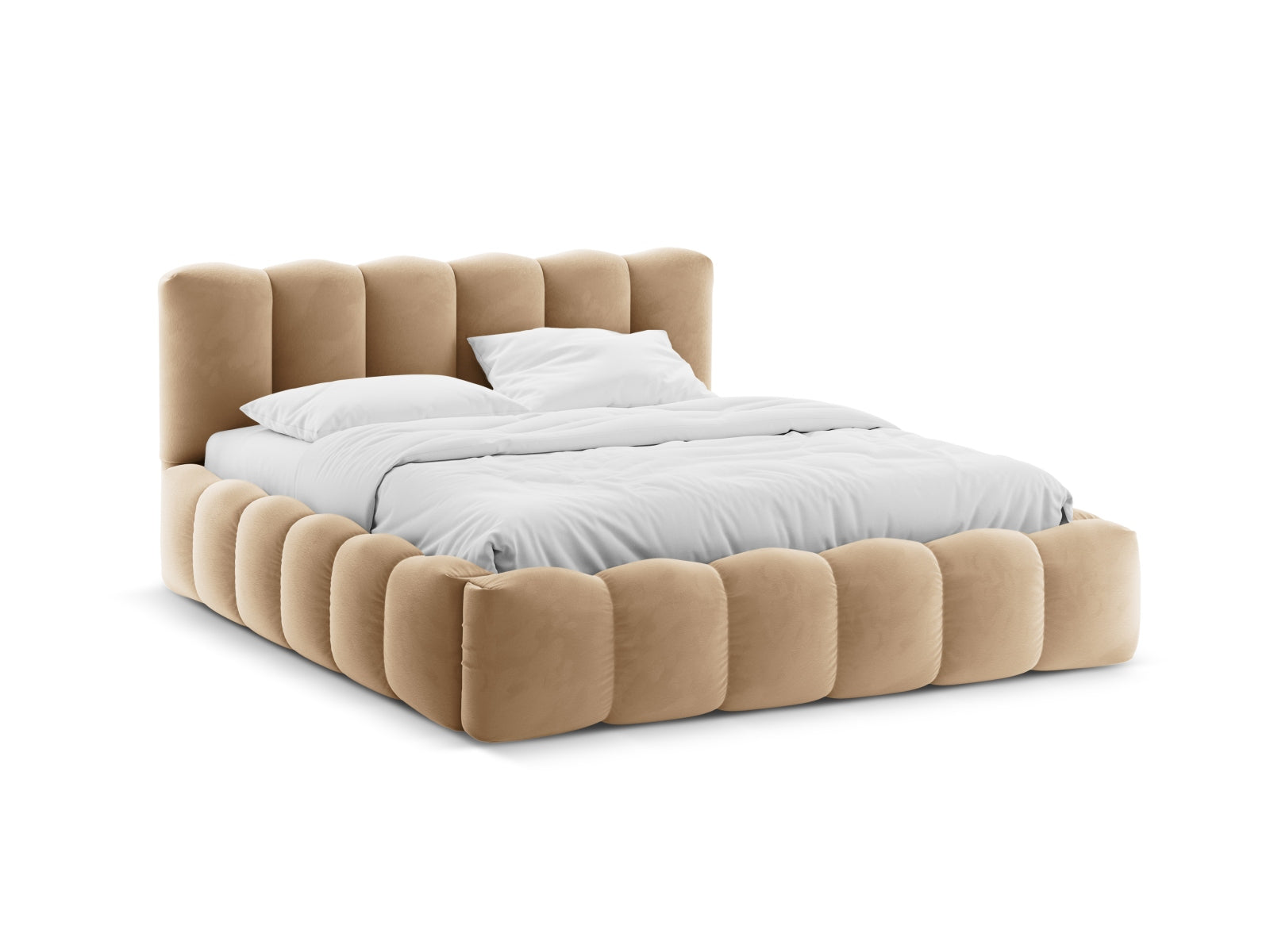 Lupine Velour Bett mit Stauraum und Headboard 140cm in Sand-Paris präsentiert im Onlineshop von KAQTU Design AG. Bett ist von Micadoni