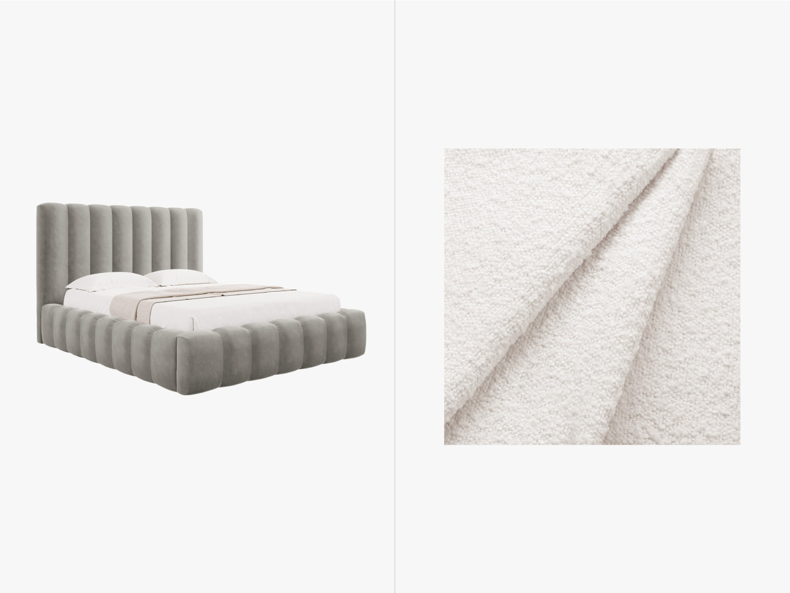 Kelp Boucle Bett mit Stauraum und Headboard  in White präsentiert im Onlineshop von KAQTU Design AG. Bett ist von Micadoni