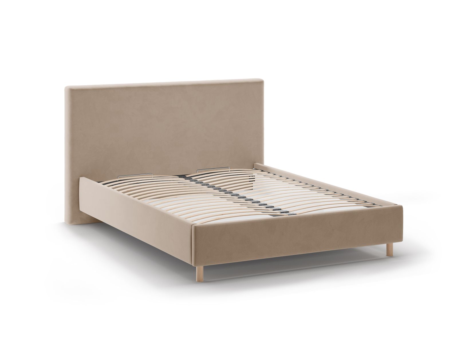 Elegantes Eloise Bett in zartem Almond Beige, ideal für stilvolle Schlafzimmer, bietet praktischen Stauraum und ein geschmackvolles Kopfteil.